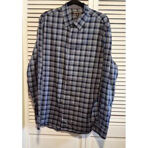 Michael Kors Mens XL Navy & White Plaid Button-Up Shirt Tailored/Classic Fit 100